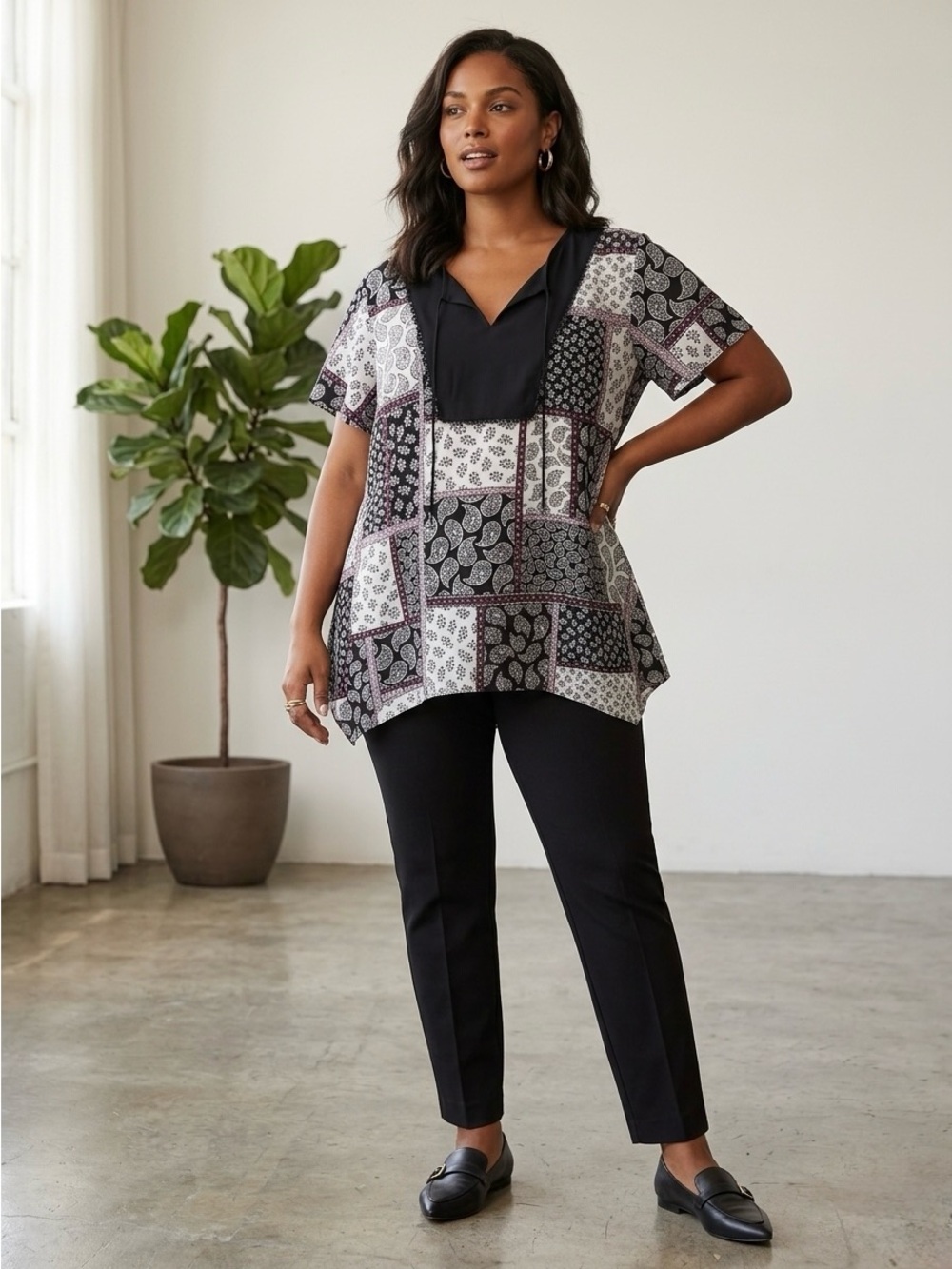 Jones New York Patchwork Paisley Boho Blouse Top XL